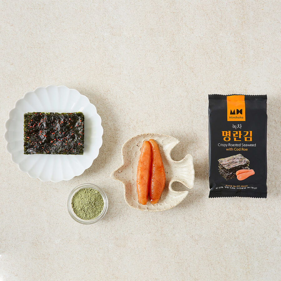 [1 ถุง, 3 ซอง] สาหร่ายทะเลเกาหลีปรุงรสอบกรอบ ด้วยไข่ปลาค็อด และ ชาเขียว (Cod Roe) - Image 3