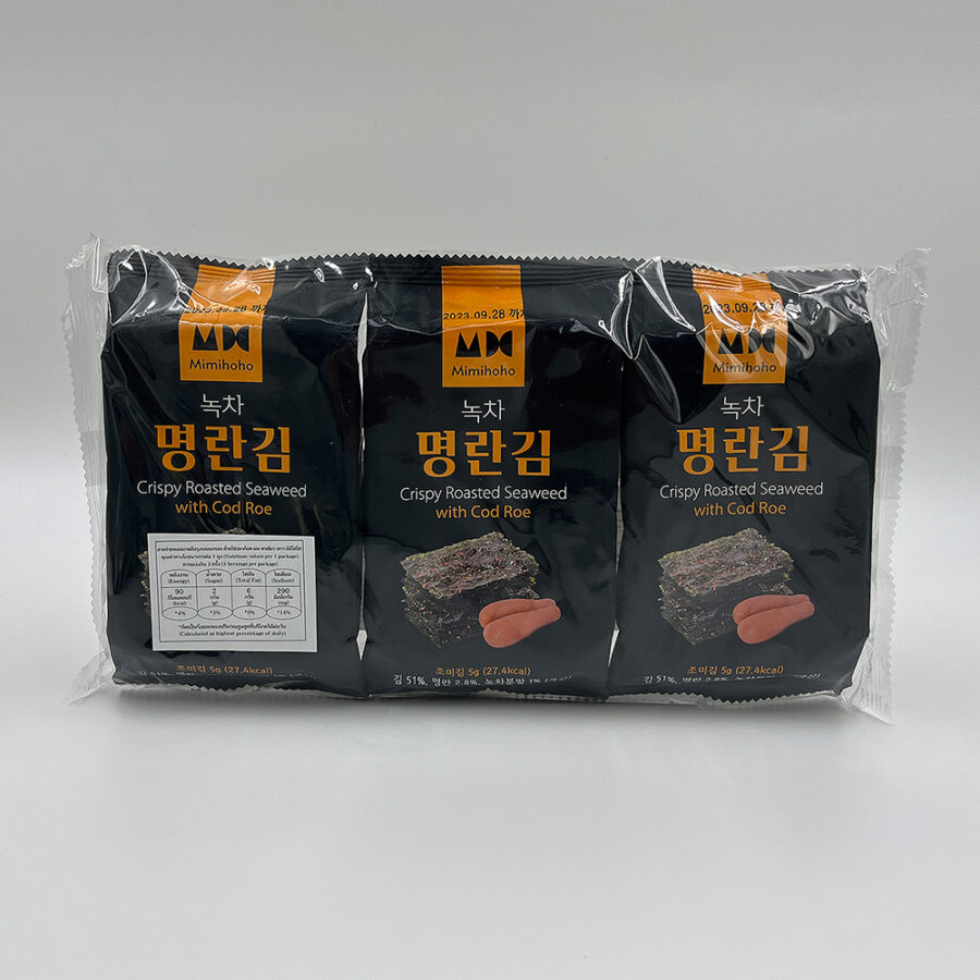 [1 ถุง, 3 ซอง] สาหร่ายทะเลเกาหลีปรุงรสอบกรอบ ด้วยไข่ปลาค็อด และ ชาเขียว (Cod Roe) - Image 4